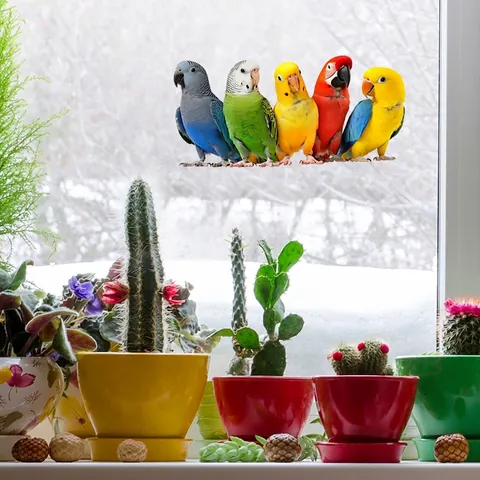 Pegatinas para Ventanas de Loros Coloridos Realistas Doble Cara Estática Vidrio Calcomanías Decoración Hogar Removible Impermeable PVC