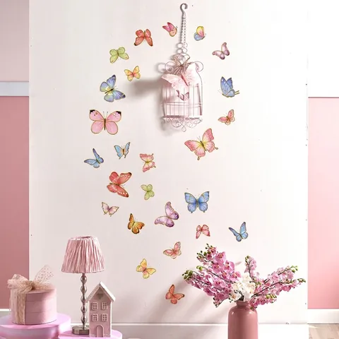 Colorful Butterfly Wall Stickers Gold Stamping PVC Self Adhesive Watercolor Decals For Living Room Bedroom Home Decor