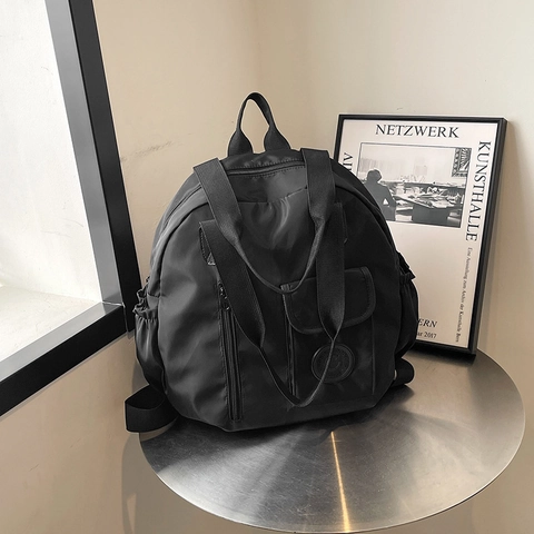 Women Casual Nylon Backpack Large Capacity Tote Shoulder Bag Multifunctional Commuter Handbag Adjustable Strap Solid Color