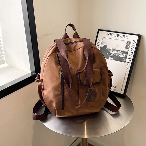 Minimalist Lightweight Nylon Backpack Multi Pocket Waterproof Handbag For Women Men Commuter Travel Casual Solid Color Bag