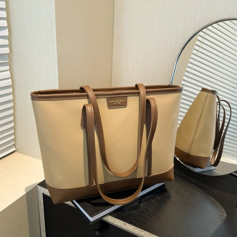 Contrast Color Patchwork Tote Bag For Women PU Leather Large Capacity Shoulder Bag Simple Commute Underarm Bag Handbag