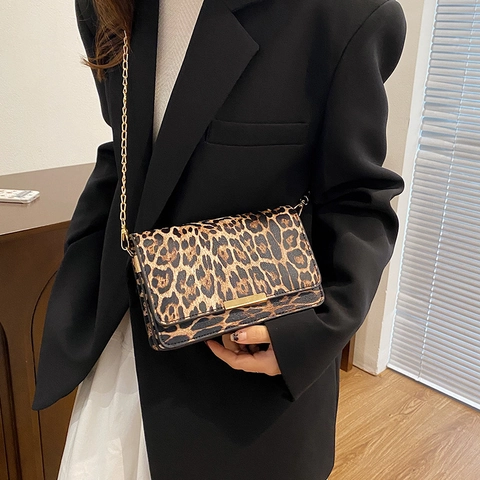 Borsa a Tracolla Leopardata alla Moda per Donna Borsa a Spalla in Pelle PU con Catena Borsa a Tracolla Quadrata Versatile