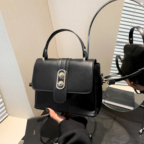 Handtasche Für Frauen PU Leder Retro Flap Square Tasche Mit Gold Metallschließe Griff Verstellbarer Schultergurt Crossbody