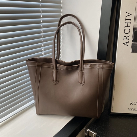 Vintage Tragetasche Große Kapazität PU Leder Umhängetasche Für Damen Casual Commuter Minimalistische Handtasche