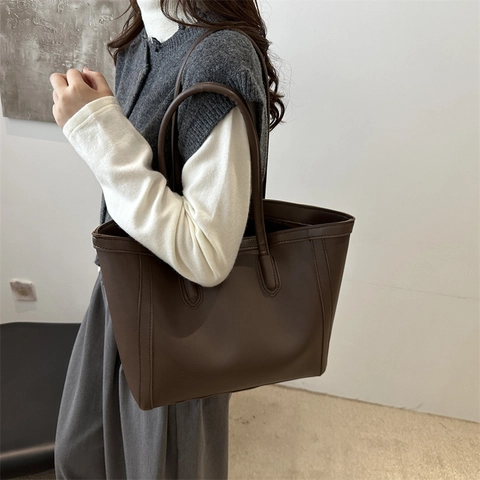 Vintage Tragetasche Große Kapazität PU Leder Umhängetasche Für Damen Casual Commuter Minimalistische Handtasche