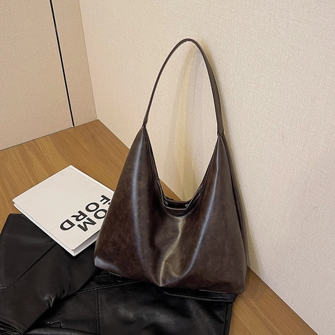 Large Capacity PU Leather Tote Bag For Women Minimalist Hobo Shoulder Bag Commuter Handbag Casual Daily Carry-all Purse