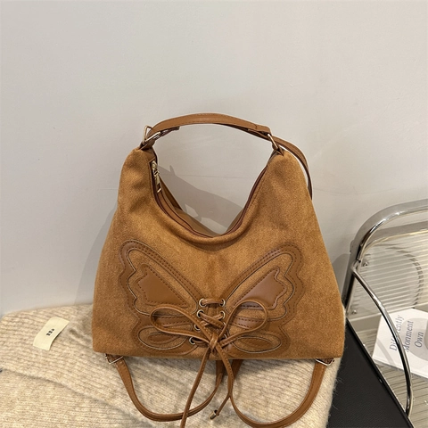 Retro Schmetterling PU-Leder Unterarmtasche für Damen in Wildleder-Optik Vintage Hobo Schultertasche Mode Pendeln Handtasche