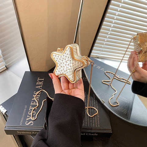 Mini Borsa A Tracolla A Forma Di Stella Con Strass Pochette Da Sera Con Catena Metallica Borsa Luccicante A Pentagramma