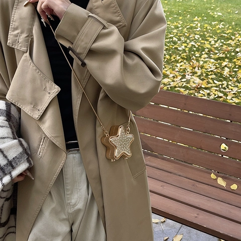 Mini Borsa A Tracolla A Forma Di Stella Con Strass Pochette Da Sera Con Catena Metallica Borsa Luccicante A Pentagramma