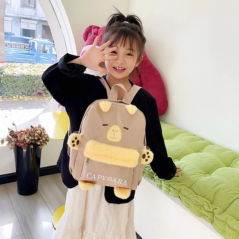 Cute Capybara Kids Backpack Cartoon Plush Animal Bag Large Capacity Nylon Durable School Bag For Toddler Girls Boys Gift