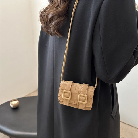 Mini Crossbody Bag PU Leather Crocodile Pattern Double Buckle Square Shoulder Bag Vintage Fashion Trendy Daily Accessories