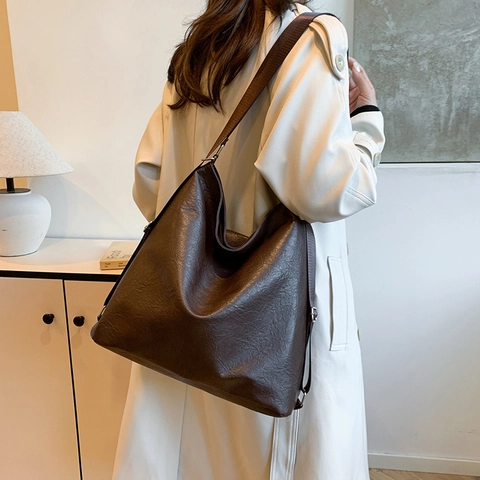 Damen Schultertasche Mit Großer Kapazität Strukturierte PU-Leder Vintage Tote Bag Casual Urban Minimalist Pendeln Hobo Handtasche