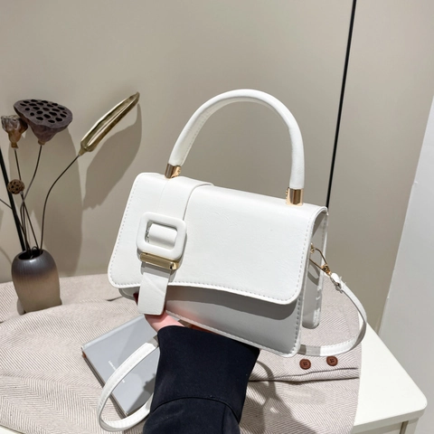 Bolso De Hombro Para Mujer De Cuero PU Color Sólido Hebilla Cuadrada Asa Superior Bolso Bandolera Moda Elegante