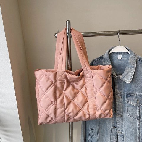 Damen Gesteppte Tragetasche Mit Großer Kapazität Rautenmuster Nylon Schultertasche Leichte Stilvolle Handtasche Modische Alltagstasche