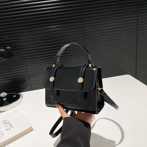 Borsa da Donna in Pelle PU Retrò Piccola Quadrata Lucida Tinta Unita Borsa a Mano a Tracolla Per Pendolarismo Tracolla Regolabile