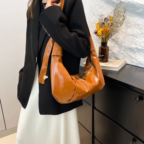 Damen Retro Plissierte Unterarm Schultertasche Große Kapazität PU Leder Knotengurt Mode Hobo Umhängetasche Handtasche