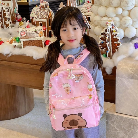 Cute Cartoon Capybara Kids Backpack Lightweight Kindergarten Schoolbag Wear Resistant Nylon Children Daypack For Boys Girls