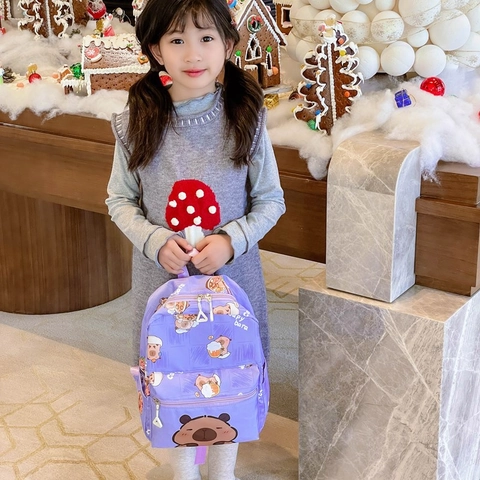 Cute Cartoon Capybara Kids Backpack Lightweight Kindergarten Schoolbag Wear Resistant Nylon Children Daypack For Boys Girls
