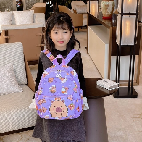 Linda Mochila de Capibara de Dibujos Animados para Niños Nailon Impermeable Ligera Bolsa Escolar Para Jardín de Infancia Niños Niñas
