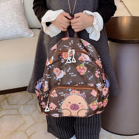 Linda Mochila de Capibara de Dibujos Animados para Niños Nailon Impermeable Ligera Bolsa Escolar Para Jardín de Infancia Niños Niñas