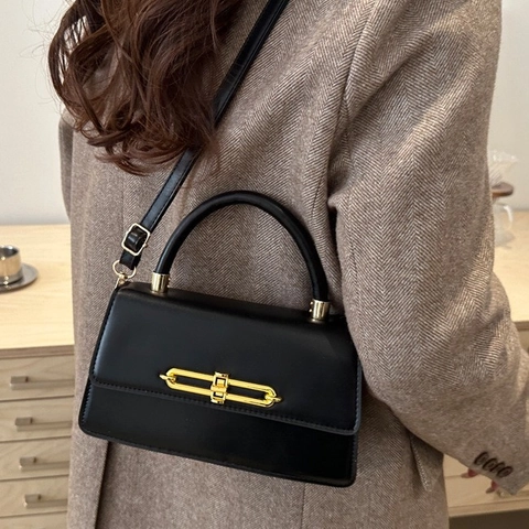 Sac À Main Tendance En Cuir PU Pour Femmes Avec Fermoir Métallique Doré Rabat Poignée Sac Bandoulière Versatile