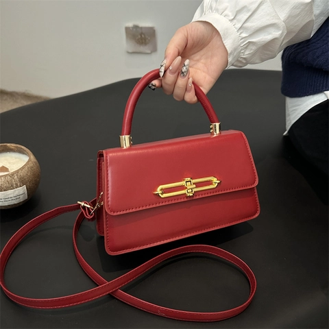 Sac À Main Tendance En Cuir PU Pour Femmes Avec Fermoir Métallique Doré Rabat Poignée Sac Bandoulière Versatile