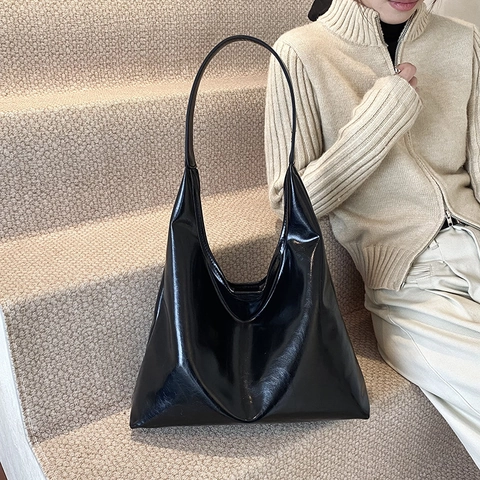 Borsa Hobo In Pelle PU Verniciata Lucida Grande Capacità Minimalista Borsa A Tracolla Per Donna Pendolarismo Quotidiano Moda Versatile