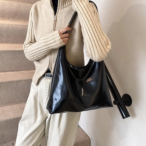 Borsa Hobo In Pelle PU Verniciata Lucida Grande Capacità Minimalista Borsa A Tracolla Per Donna Pendolarismo Quotidiano Moda Versatile