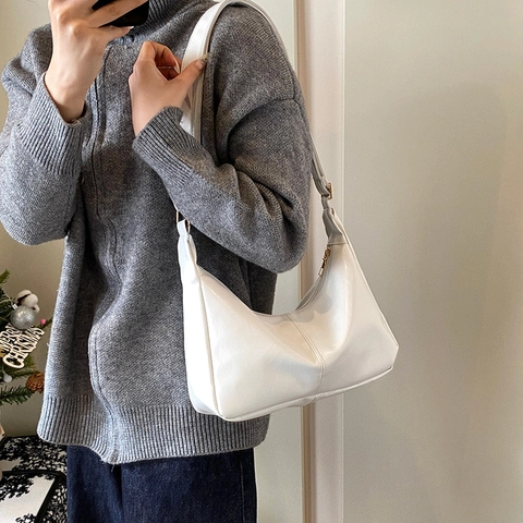 Vintage PU Leather Tote Bag For Women Large Capacity Retro Solid Color Shoulder Bag With Adjustable Strap Fashion Hobo Bag
