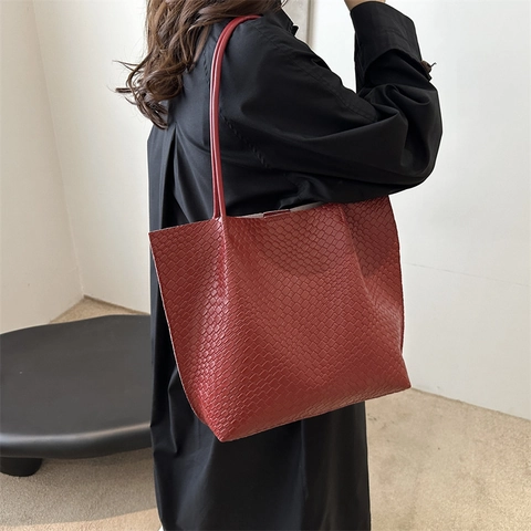 Borsa Tote Grande Capacità in Pelle PU Trama Intrecciata E Pochette per Donna Borsa a Tracolla Minimalista per Pendolari