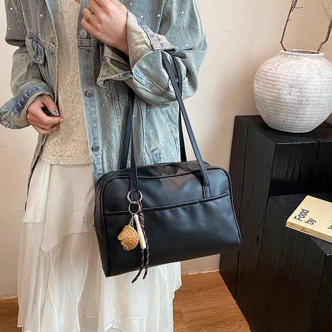 Borsa Tote Minimalista Vintage in Pelle PU Grande Capacità Borsa a Tracolla Con Ciondolo Sportivo da Baseball per Donna Pendolare