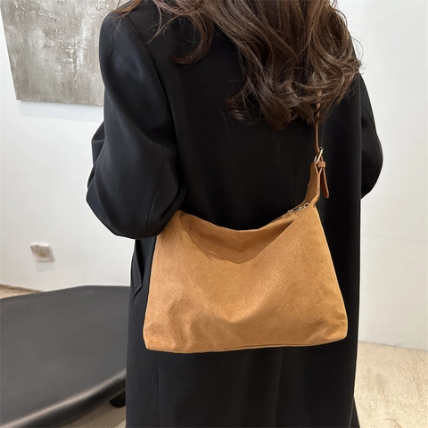 Damen Umhängetasche Große Kapazität Wildleder Canvas PU Unterarm Hobo Tasche Mit Verstellbarem Riemen Retro Minimalistische Handtasche