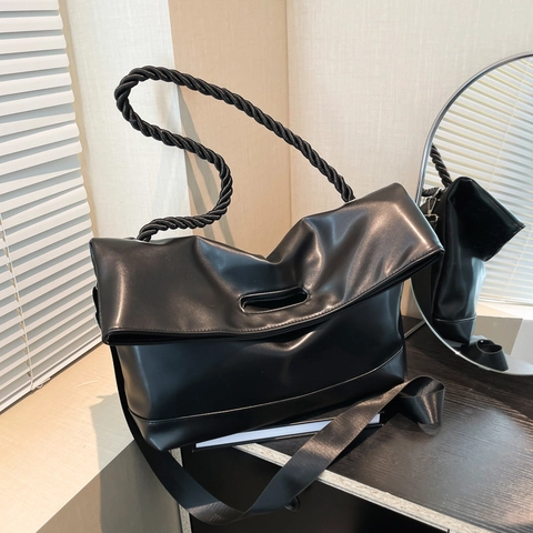 Bolso Tote de Cuero PU de Gran Capacidad Con Asa de Cuerda Trenzada Bolso de Hombro Minimalista para Mujer Oficina