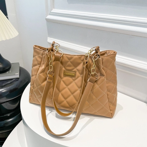 Große PU Leder Gesteppte Tragetasche Für Damen Mode Rautenmuster Schultertasche Mit Kette Lässig Büro Shopping Handtasche