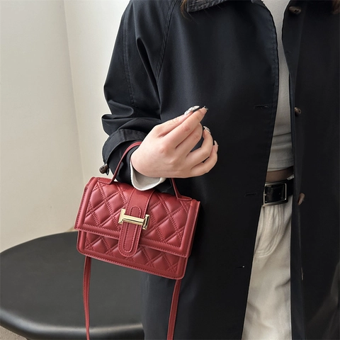 Borsa Quadrata Piccola Trapuntata Trendy da Donna in Pelle PU Borsa Minimalista Pendolare a Spalla Borsa a Tracolla Vintage