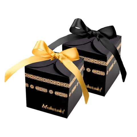 Schwarze Quadratische Geschenkschachtel Papier Goldprägung Mubarak Schloss Satinband Bonbonschachteln Party Ramadan Eid