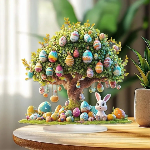 Ornamento Albero Di Pasqua In Acrilico Decorazione Da Tavolo Con Uova Colorate E Coniglio Per Soggiorno Casa Festival