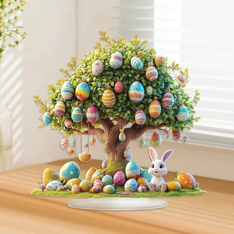 Ornamento Albero Di Pasqua In Acrilico Decorazione Da Tavolo Con Uova Colorate E Coniglio Per Soggiorno Casa Festival