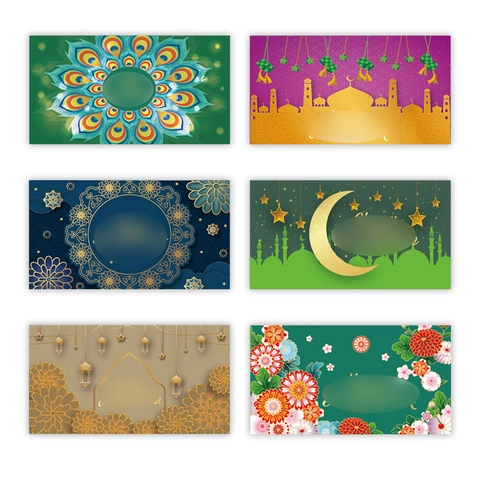 Sobres de Dinero Verdes Eid Mubarak Ramadan Diseño Islámico Mezquita Luna Creciente Cartulina para Fiesta de Hari Raya