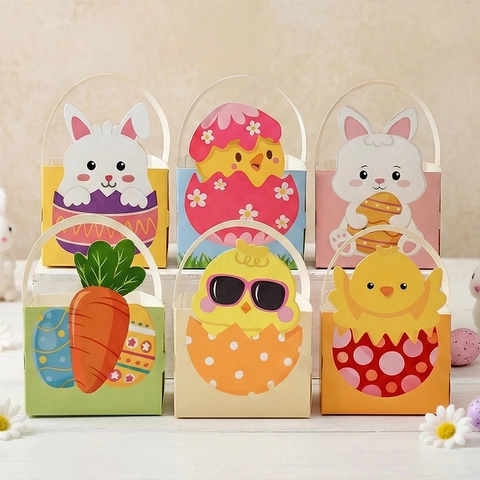 Easter Candy Box Rabbit Ear Shape Paper Gift Packaging Box For Party Favors Cartoon Bunny Gnome Design Treats Container Holiday Decoration