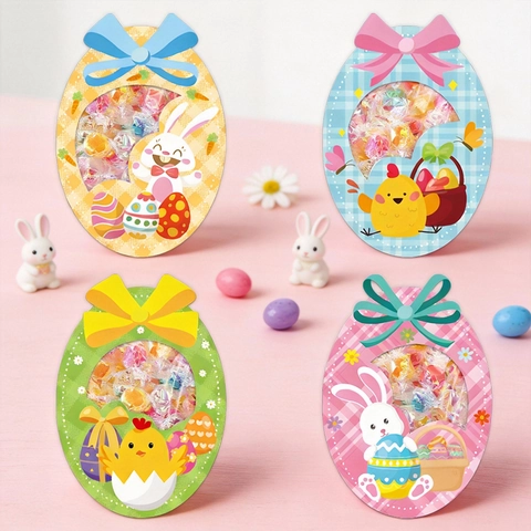 Cartes d'Emballage de Bonbons en Forme d'Œuf de Pâques Avec Fenêtre Transparente Illustration Lapin Poussin Carton
