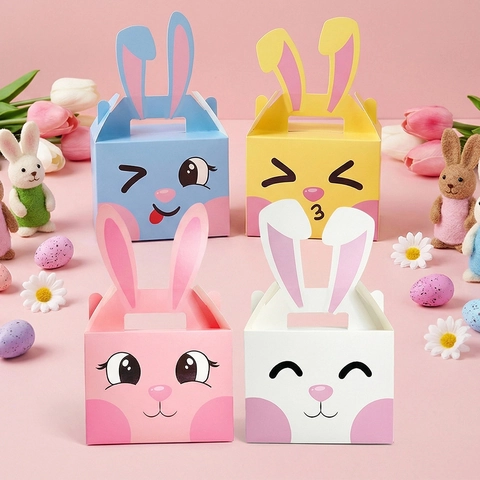 Scatola Regalo Coniglio Pasquale Simpatico Cartone Animato Cartoncino Caramelle Scatola Portatile Con Orecchie 3D Per Bomboniera Decorazione Regalo