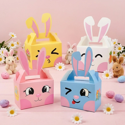 Scatola Regalo Coniglio Pasquale Simpatico Cartone Animato Cartoncino Caramelle Scatola Portatile Con Orecchie 3D Per Bomboniera Decorazione Regalo