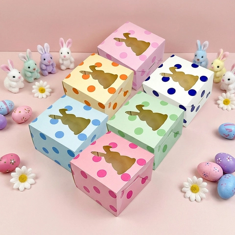 Easter Bunny Window Gift Boxes Polka Dot Paper Candy Packaging For Kids Birthday Party Favors Mixed Maquillage Colors