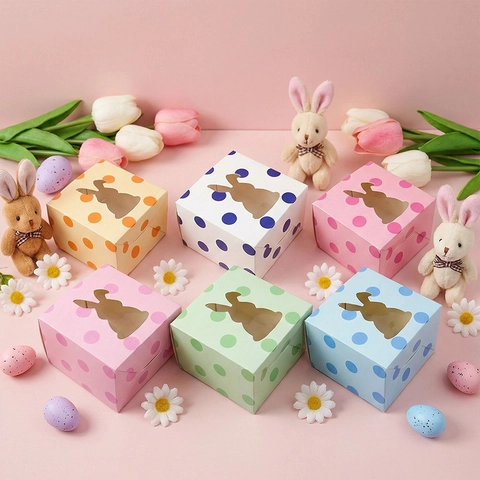 Easter Bunny Window Gift Boxes Polka Dot Paper Candy Packaging For Kids Birthday Party Favors Mixed Maquillage Colors