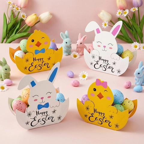 Ostern Papier Geschenkkörbe Hase Küken Form Süßigkeiten Schachteln Happy Easter Party Deko Für Kinder Eiersuche Zubehör