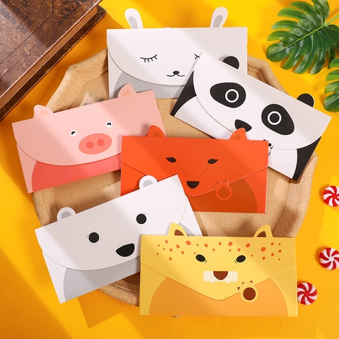 Cute Cartoon Animal Envelopes With Small Greeting Cards Cardboard Paper Kawaii Stationery For Birthday Childrens Day Blessing