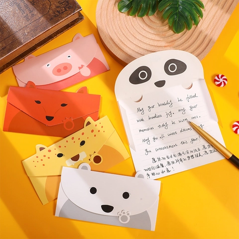 Cute Cartoon Animal Envelopes With Small Greeting Cards Cardboard Paper Kawaii Stationery For Birthday Childrens Day Blessing