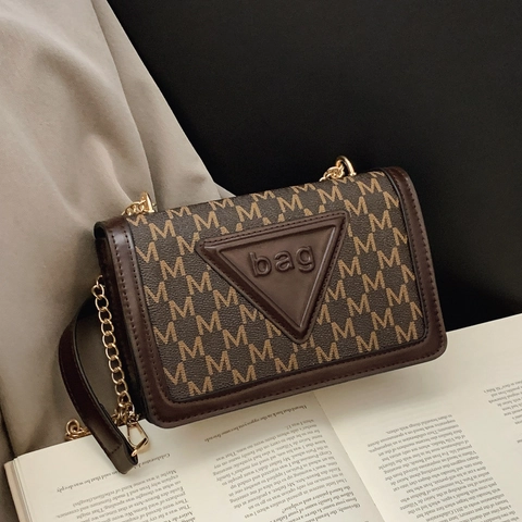 Borsa a Tracolla da Donna Fashion con Monogramma a Lettera M in Pelle PU Piccola Borsa Quadrata con Catena in Metallo Dorato