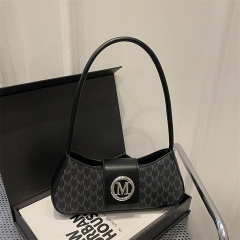 Borsa Sottobraccio in Pelle PU Retrò Francese per Donna Vintage Monogramma Borsa a Tracolla Elegante Borsa Baguette Borsa da Lavoro